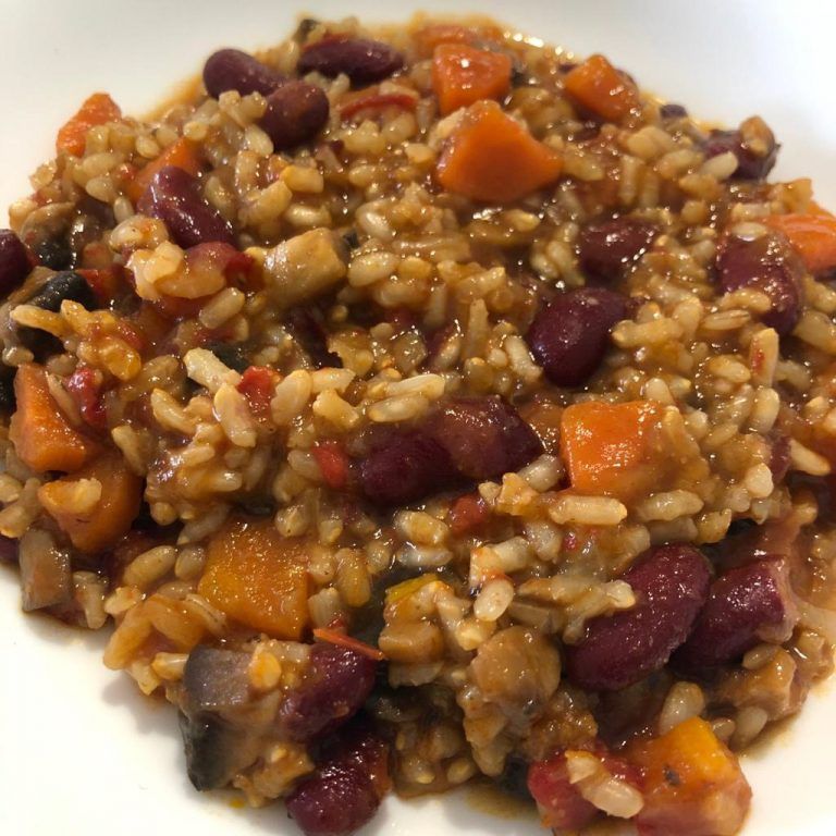 Arroz meloso con champiñones y alubias rojas