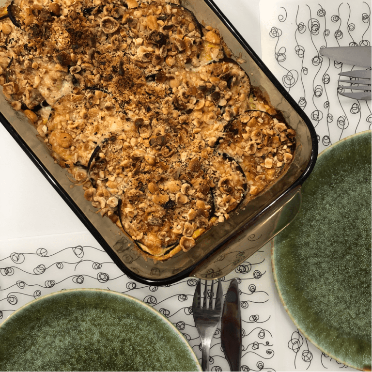 Gratinado de verduras con avellanas