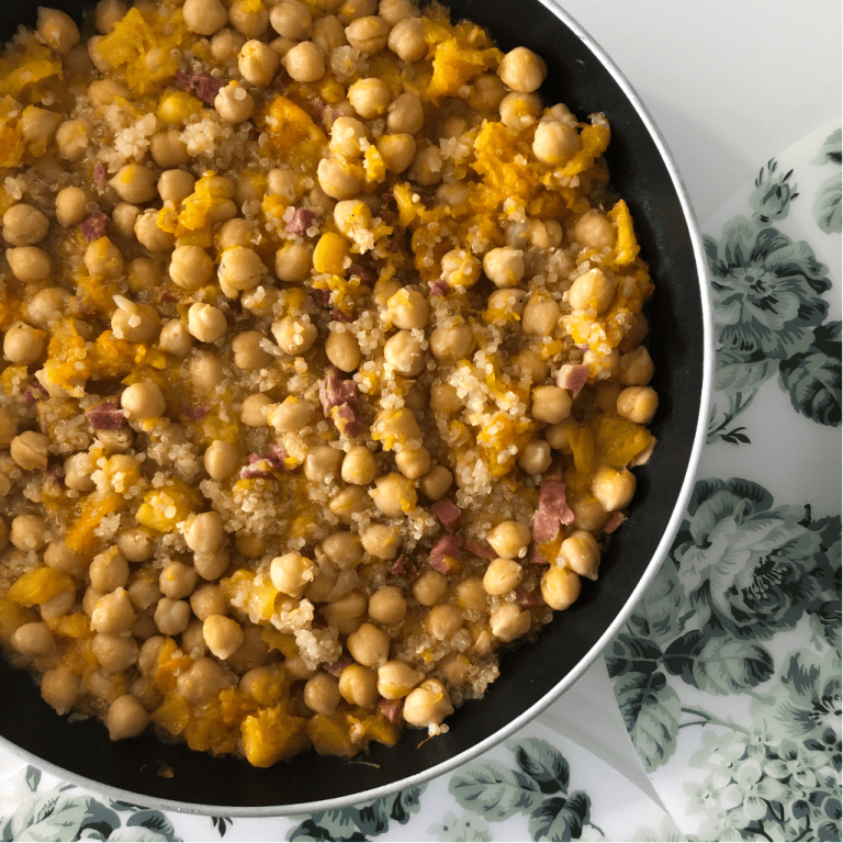 Guiso exprés de garbanzos y calabaza