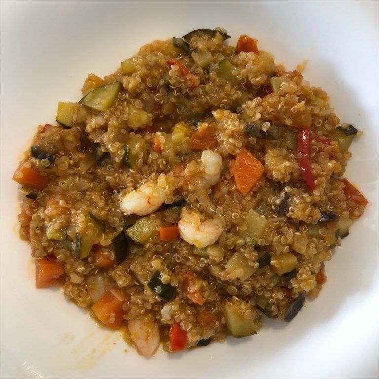 Quinoa con verduritas y gambas