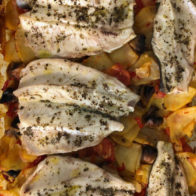 Trucha al horno con patata panadera