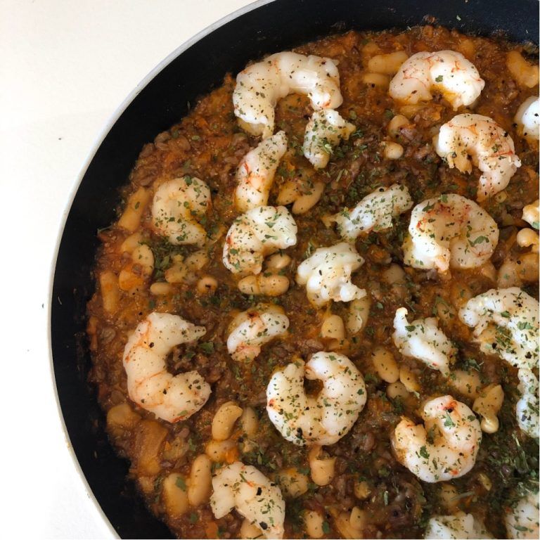 Alubias con arroz y langostinos