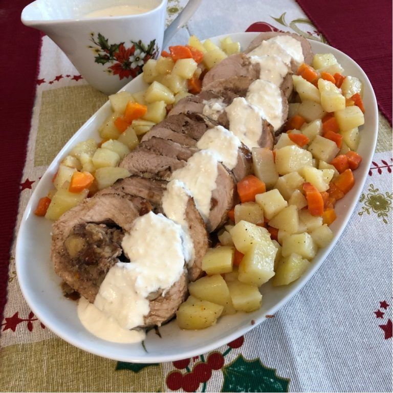 Lomo de cerdo relleno con salsa de Grana Padano