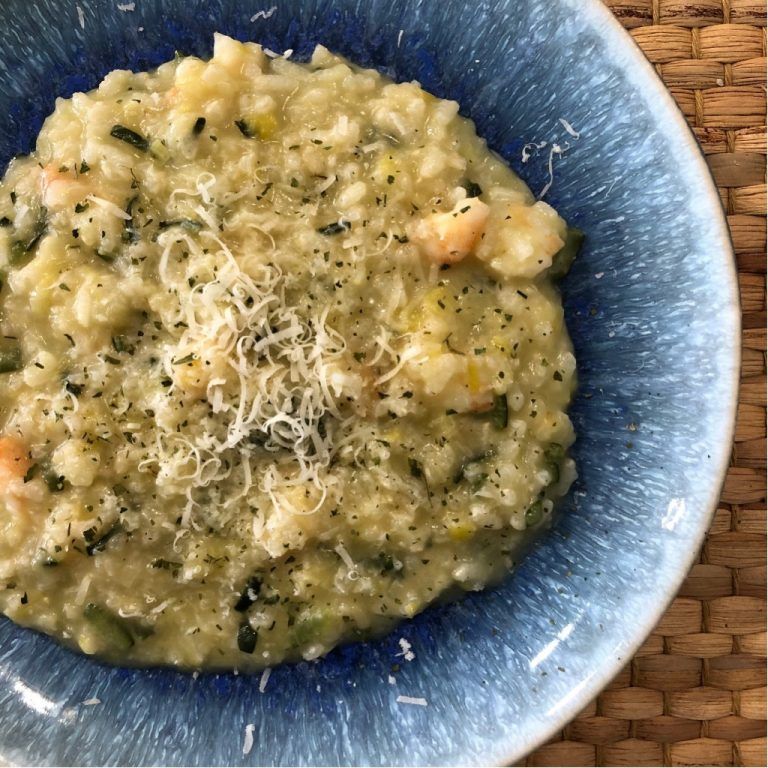 Risotto de calabacín y langostinos