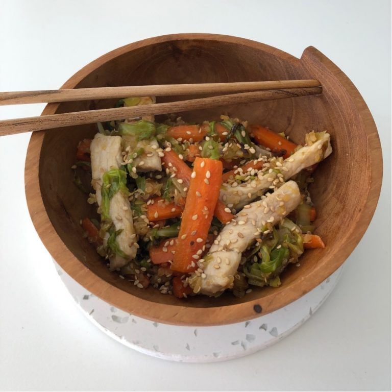 Salteado de hortalizas con lomo y quinoa