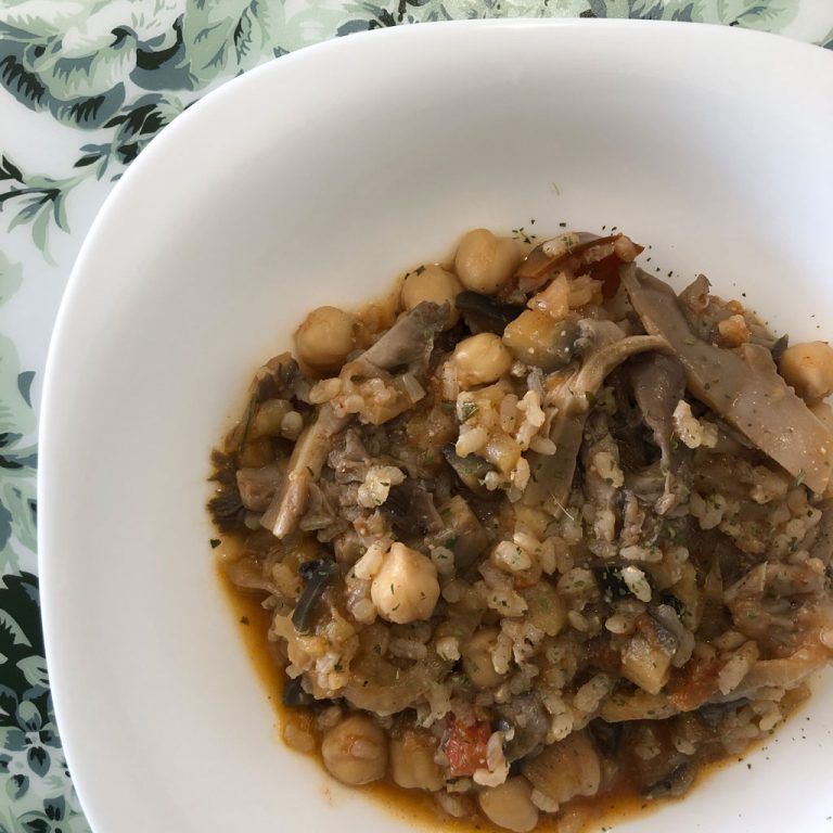 Arroz con setas y garbanzos