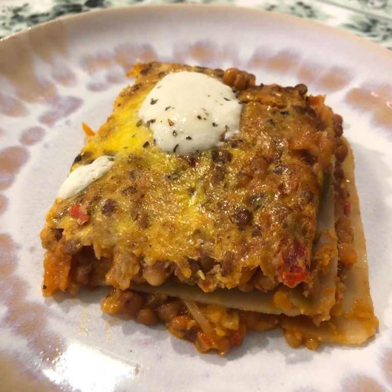 Lasaña de boloñesa de lentejas
