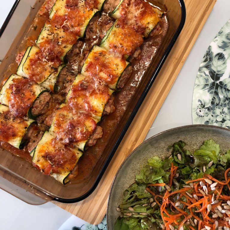 Canelones de calabacín rellenos de atún y pimientos