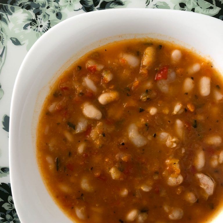 Alubias con verduritas y gambas