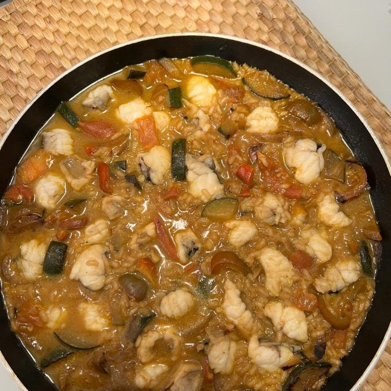 Arroz con verduritas y rape